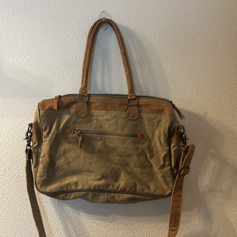 Myra Bag Tan and Brown Messenger Bag with Adjustable Strap - Picture 5 of 6